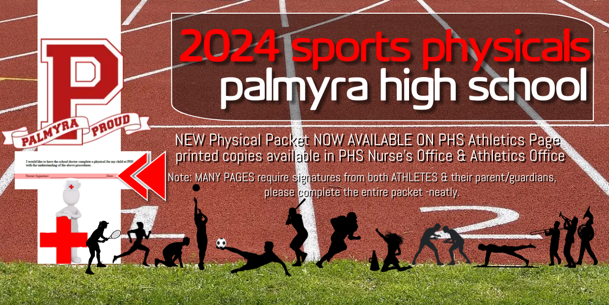 2024 SPORTS Physical Packet flyer with silhouettes of athletes in all sports