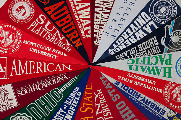 college pennants in a circle