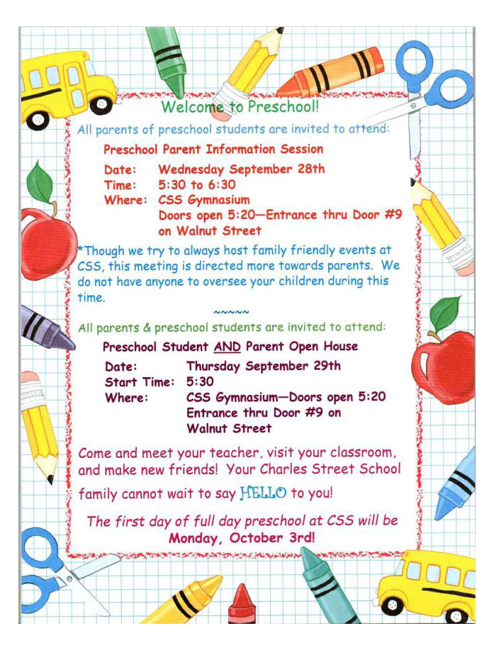 Preschool Open House Flyer from css