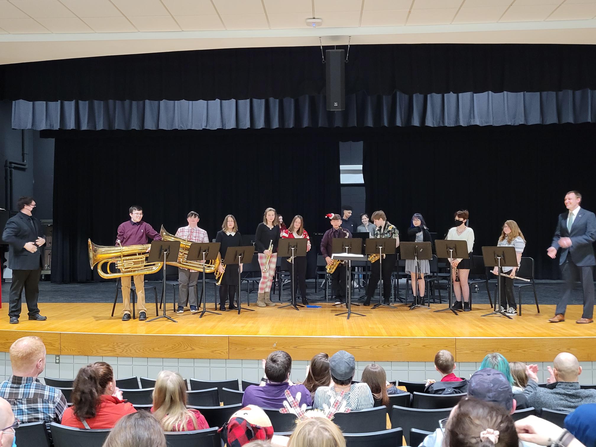 Middle School band concert on stage