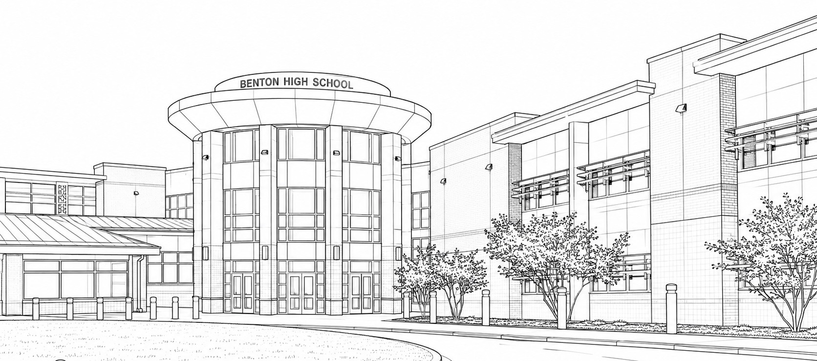 line drawing of benton high school