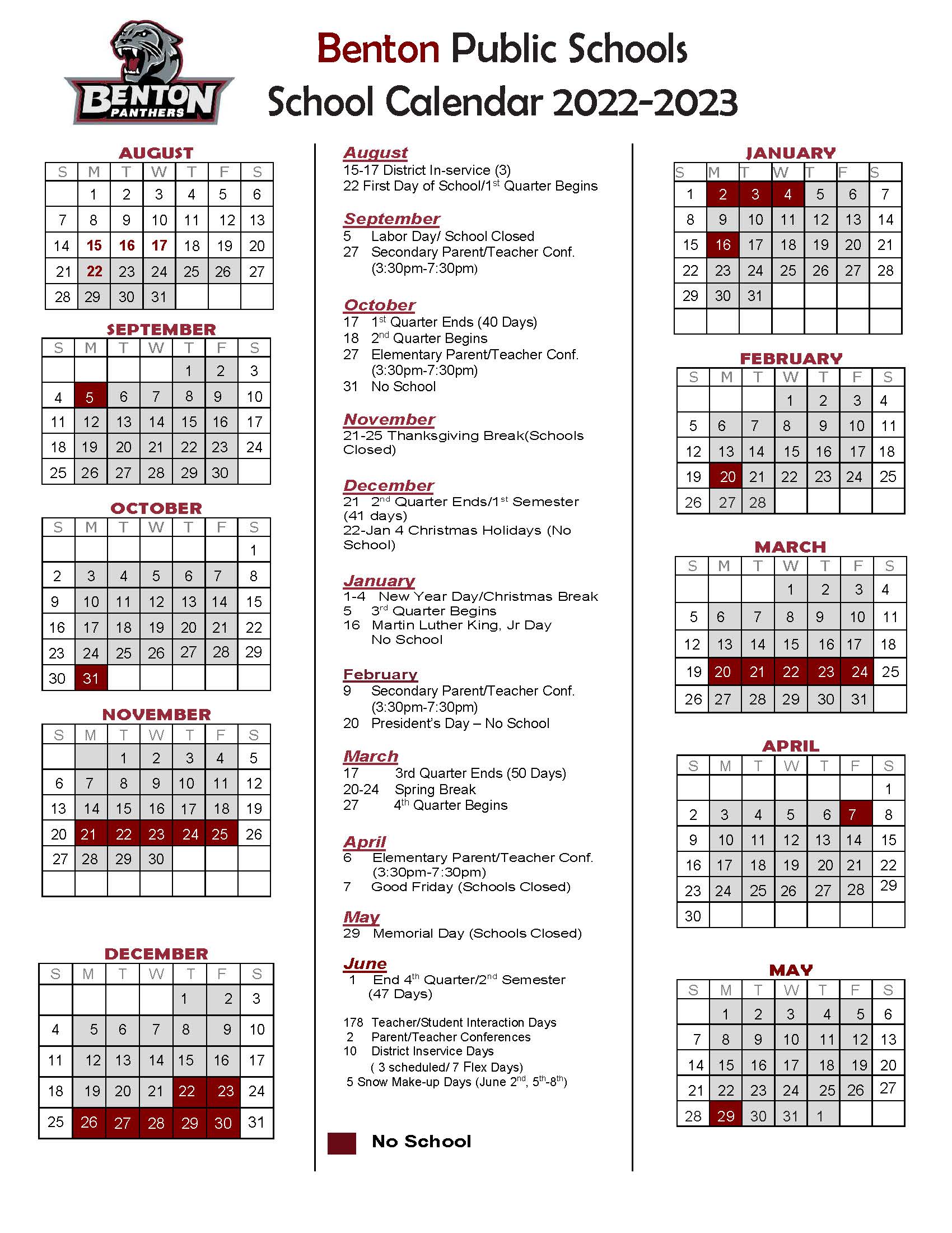 Howard University Calendar 2022 2023 2021-2022 School Calendar | Benton High School