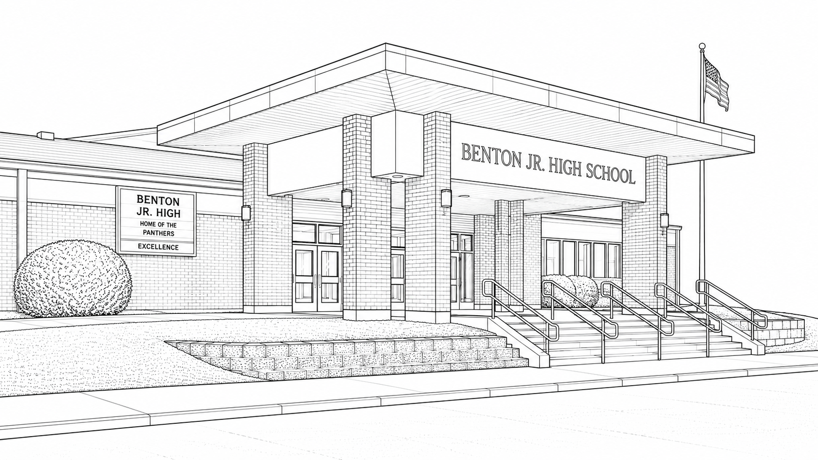 line drawing of Benton Junior High