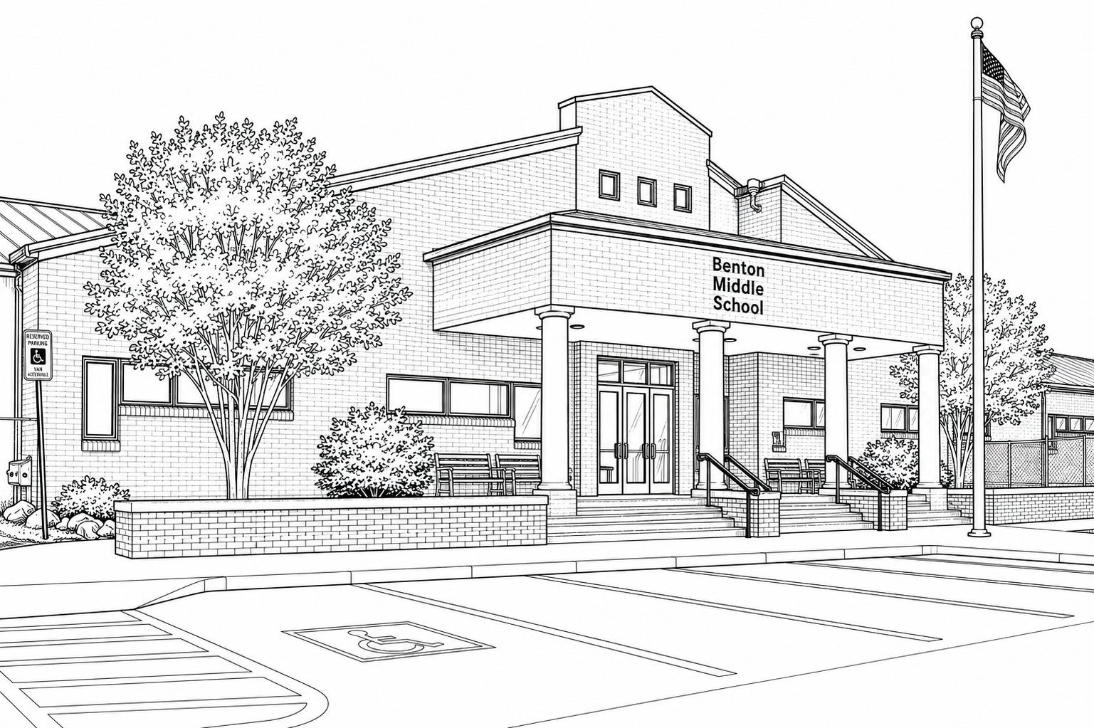 line drawing of Benton Middle School