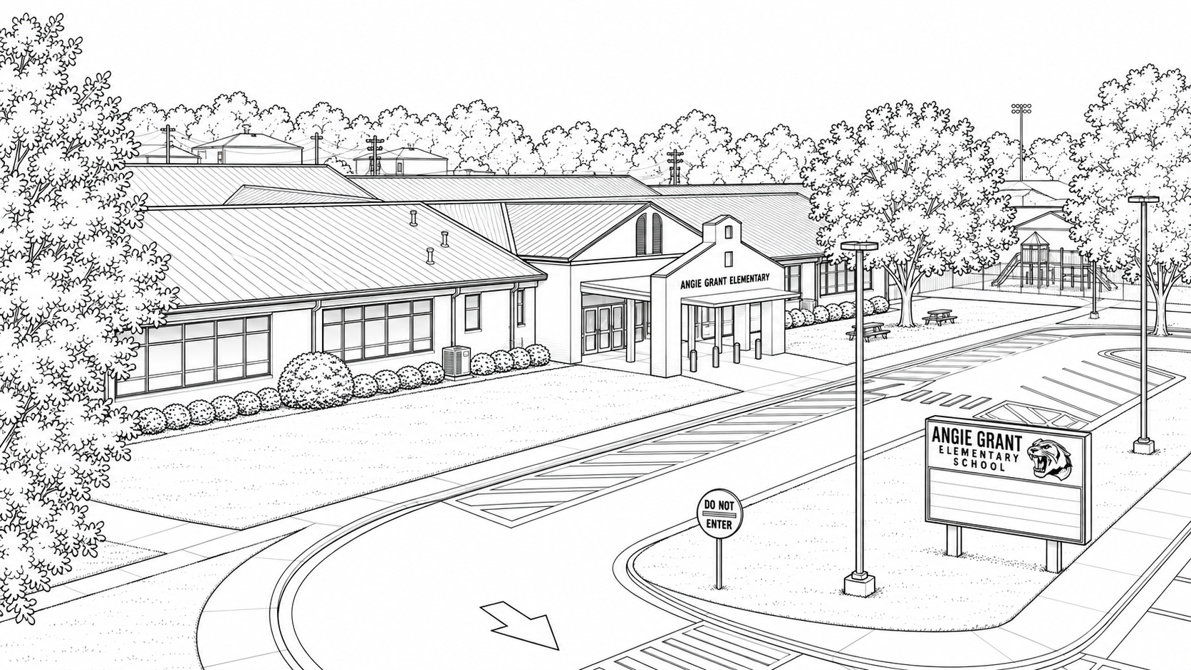 line drawing of angie grant elementary