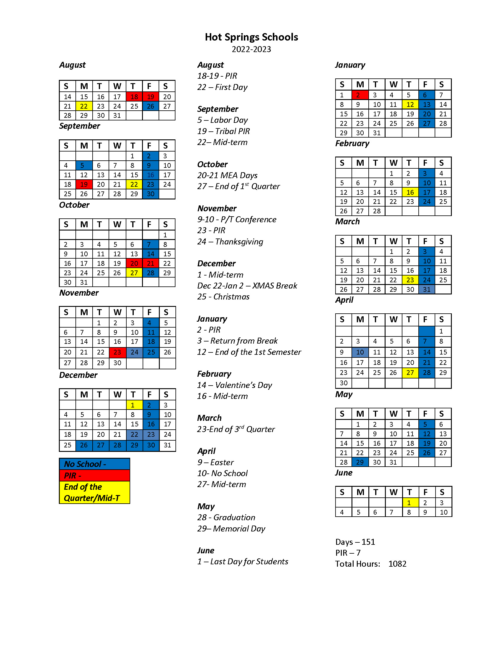 20222023 School Calendar Hot Springs School District