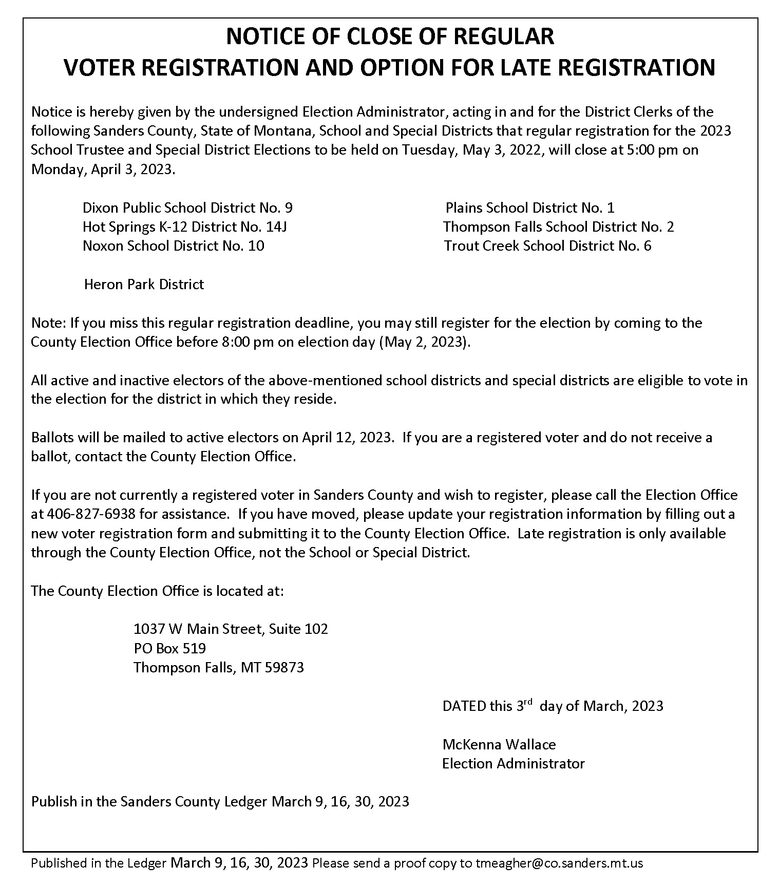 Close of voter registration