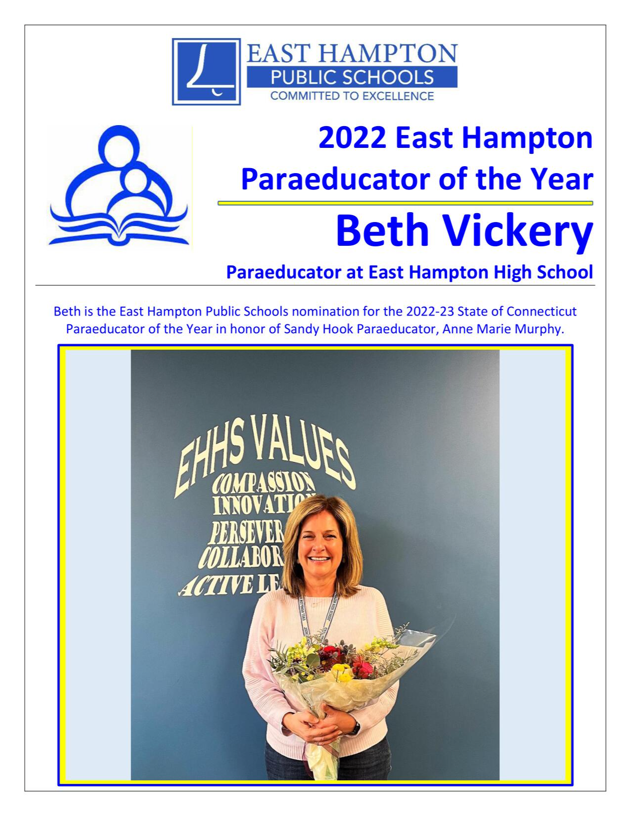 Photo of Paraeducator of the Year,  Beth Vickery