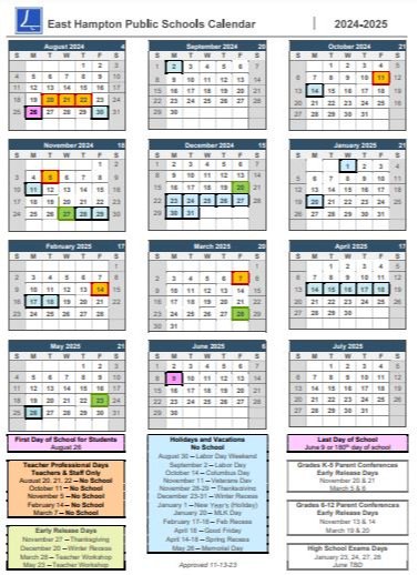 East Hampton Public Schools 2024-25 District Calendar
