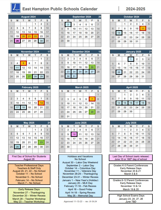 East Hampton School Calendar 2024-25 | East Hampton Public Schools