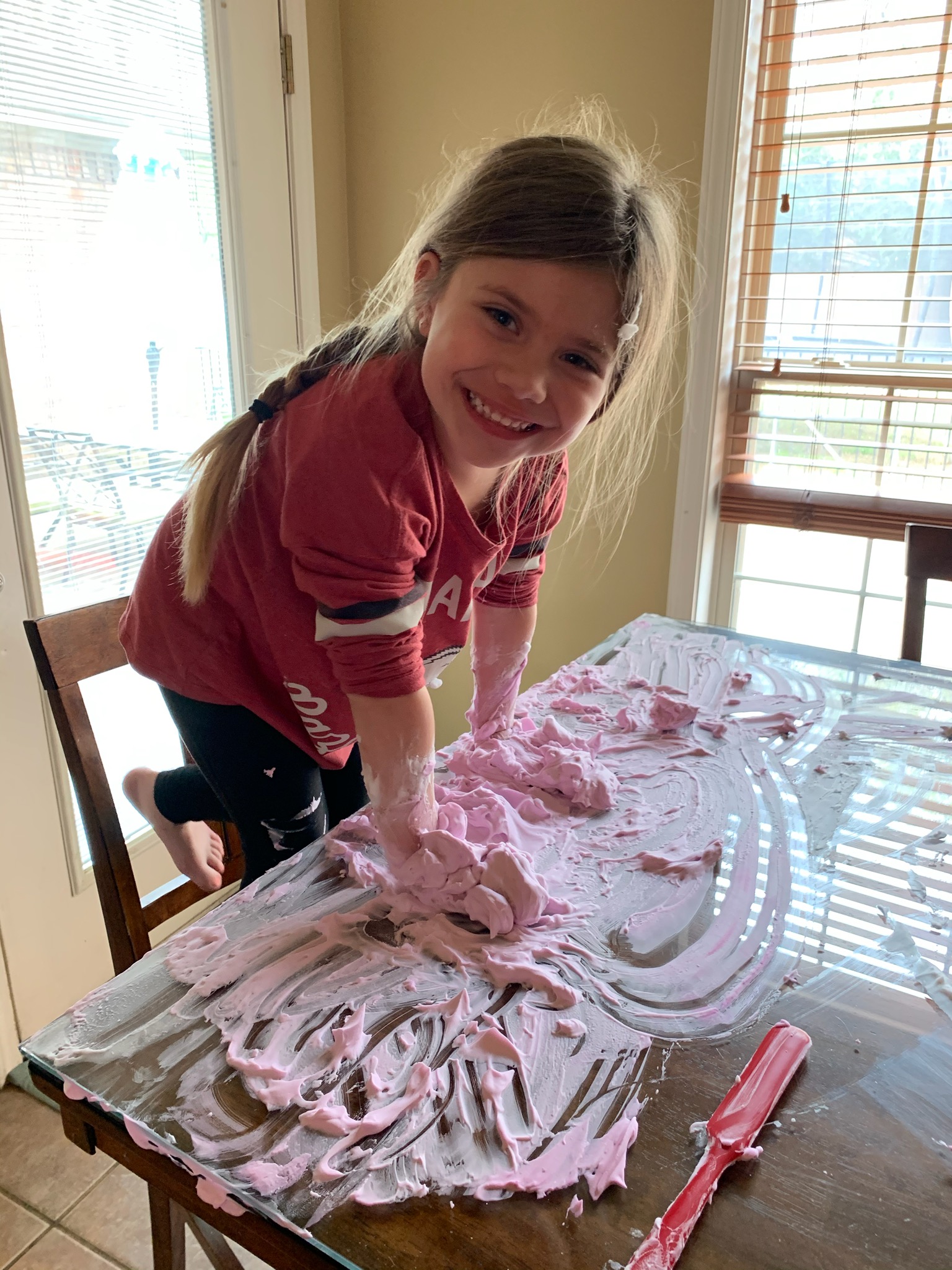 Here is a fun sensory (and writing!) preschool activity - you might have the materials on hand: Spread a little shaving cream on the table, and encourage writing letters, a name, or just drawing. This one has it all: it cleans the table and smells great as bonuses! Supervision needed. 