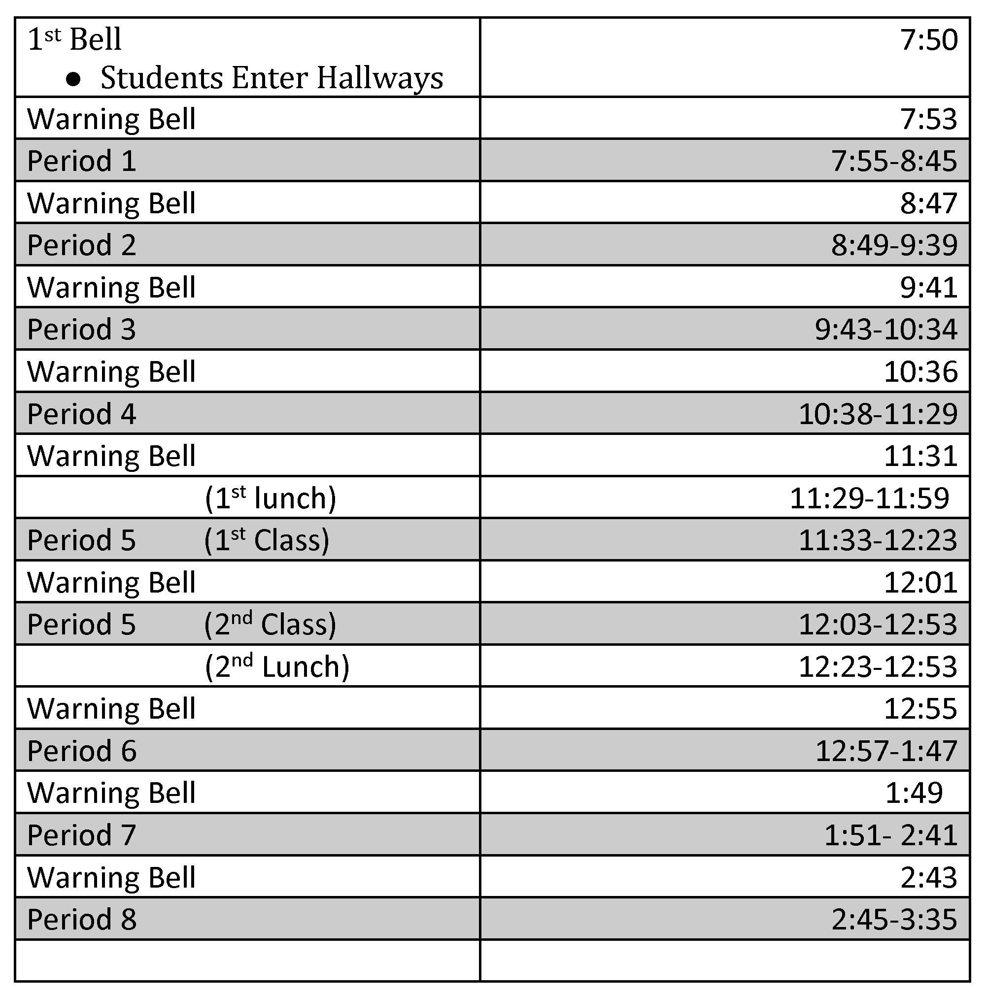 Bell Schedule Carthage High School