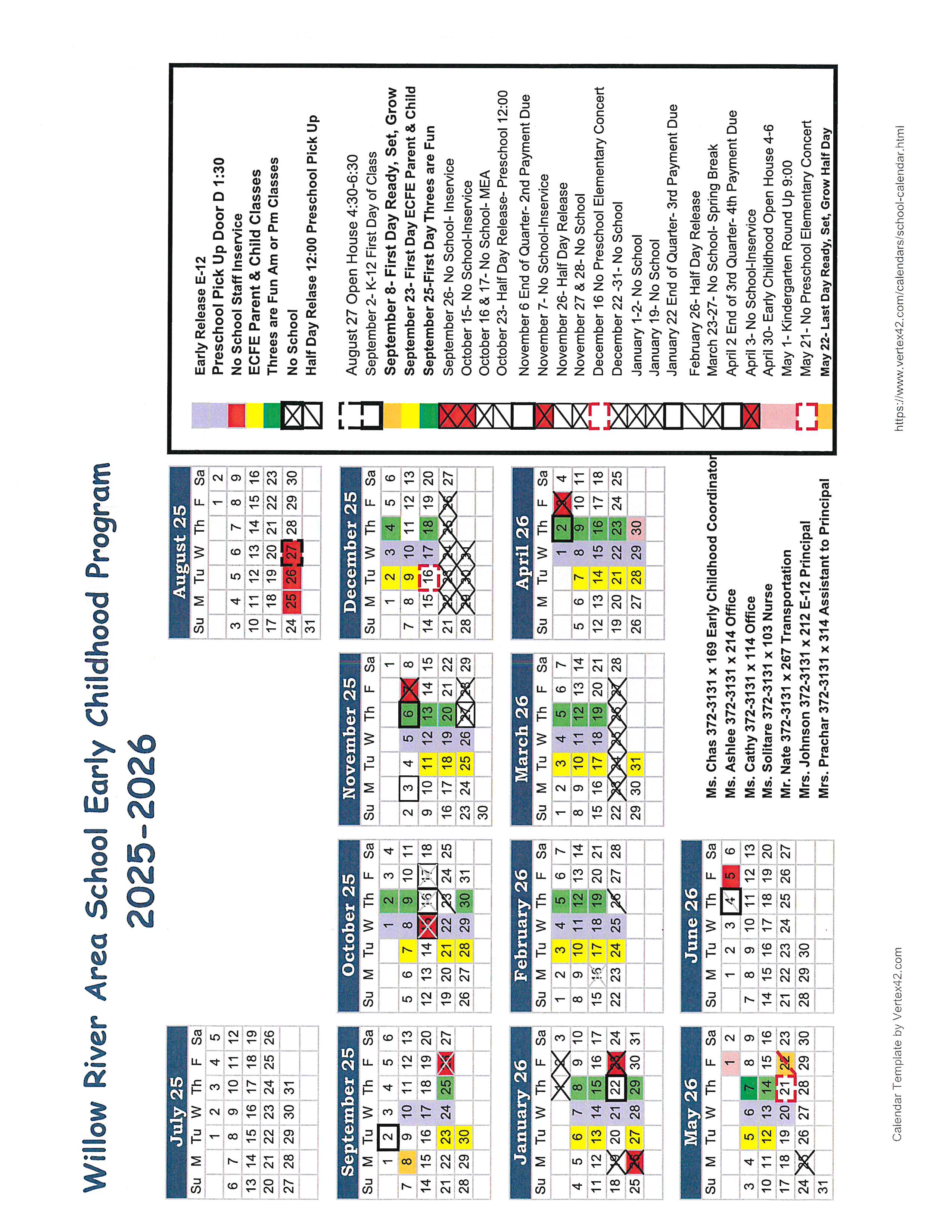 2025-2026 Early Childhood Calendar