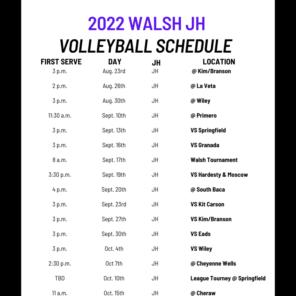 Junior High Volleyball Schedule