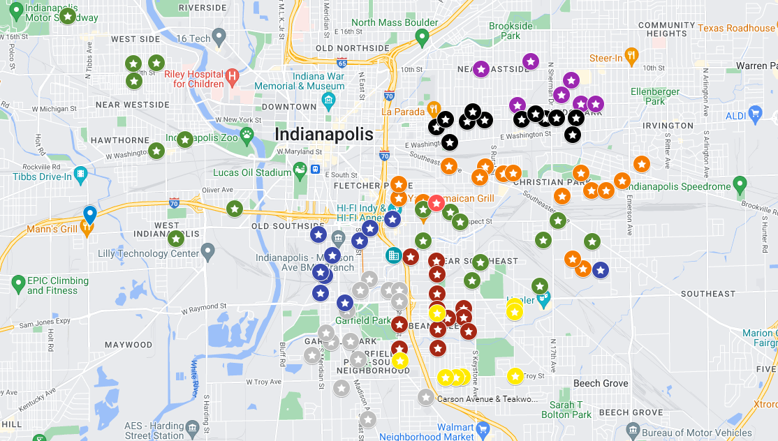 Google maps image of bus routes