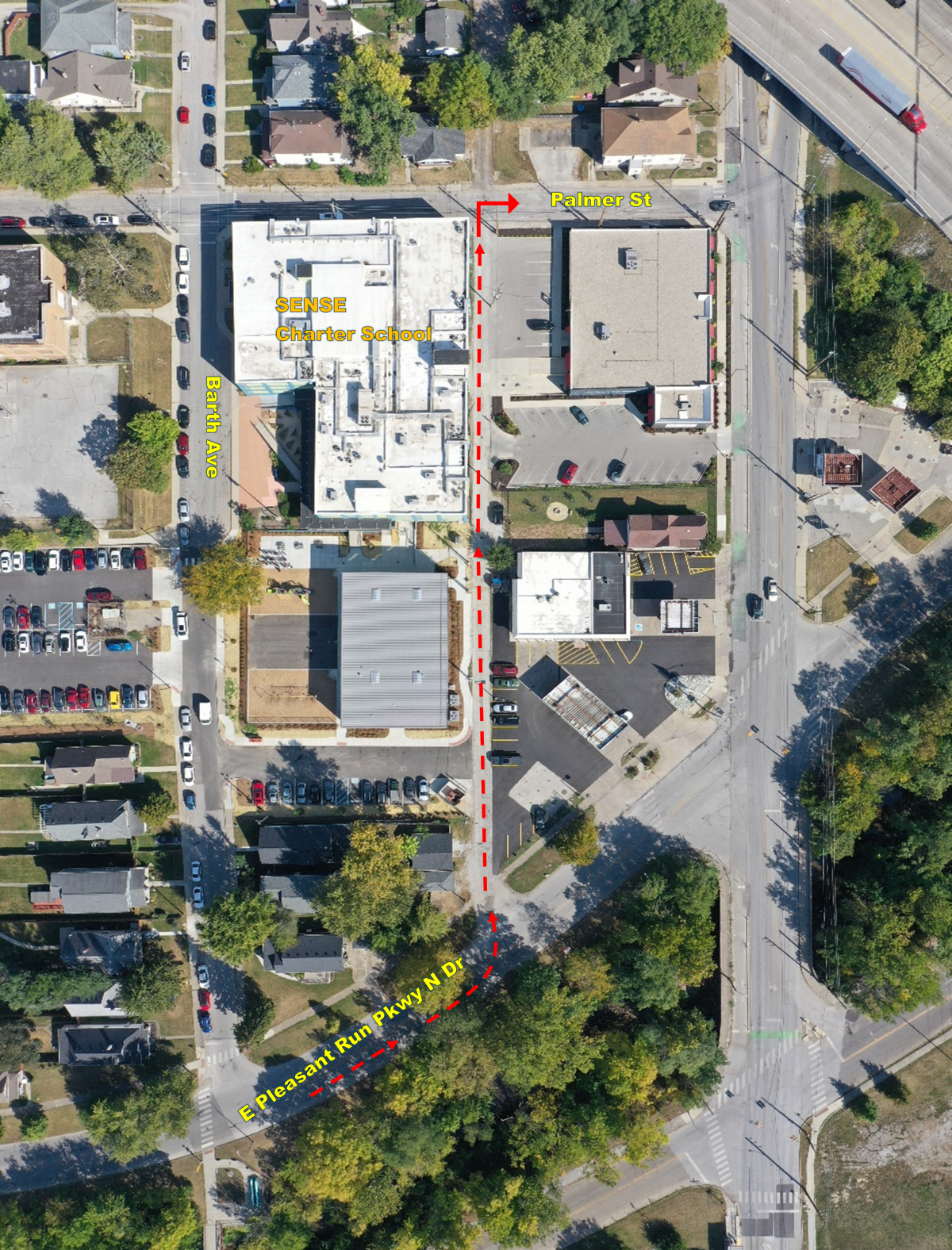 Aerial map for car rider line