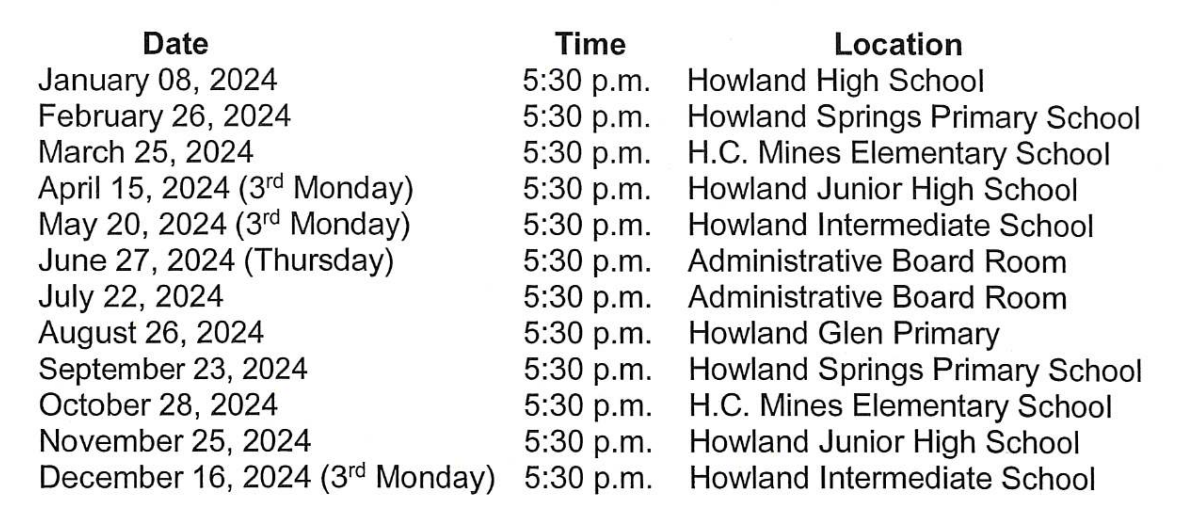 Board of Education Howland Local Schools