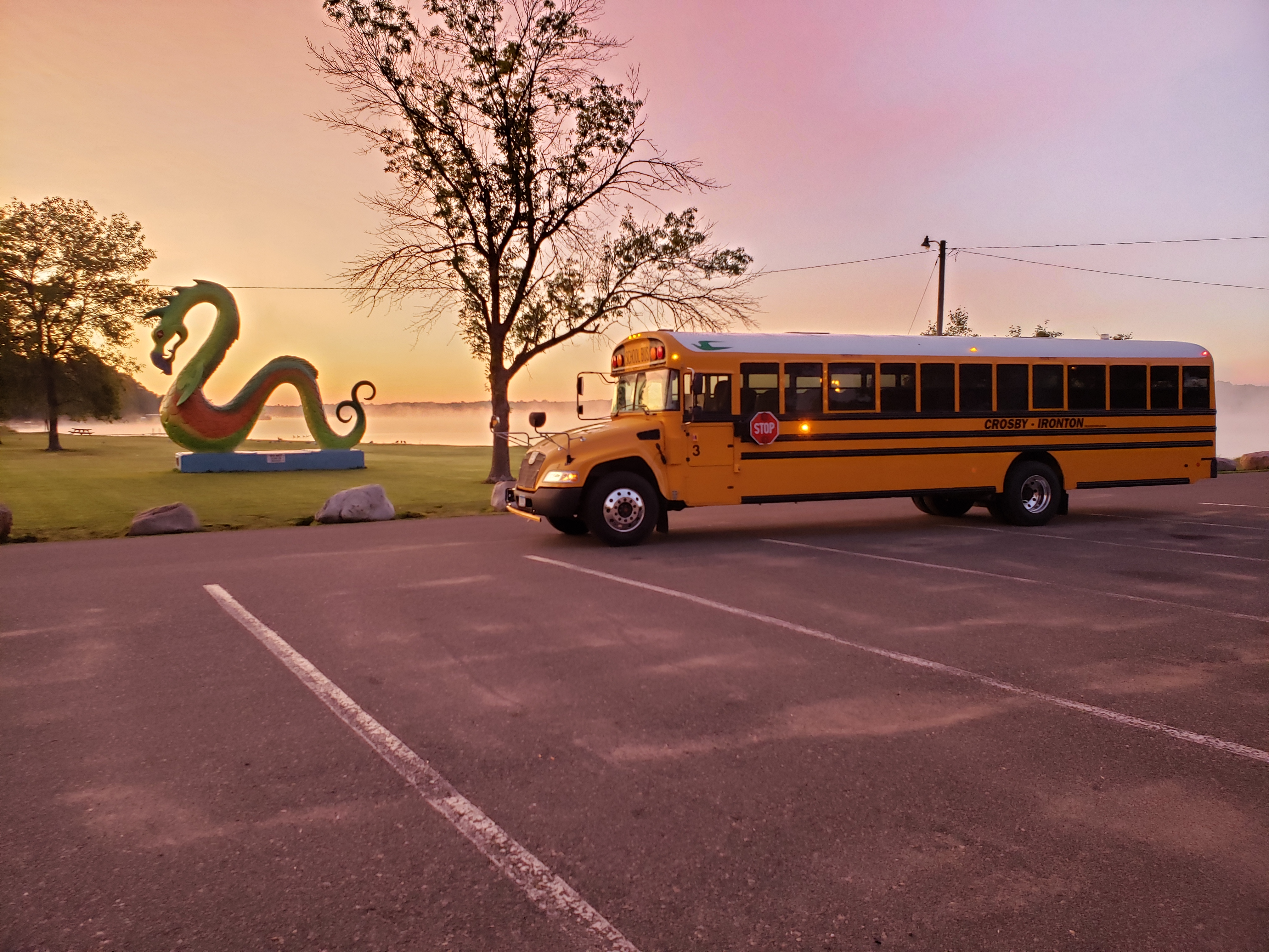 bus in a sunrise