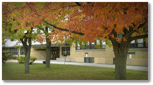 Photo of the Riley CCSD 18 school in fall.