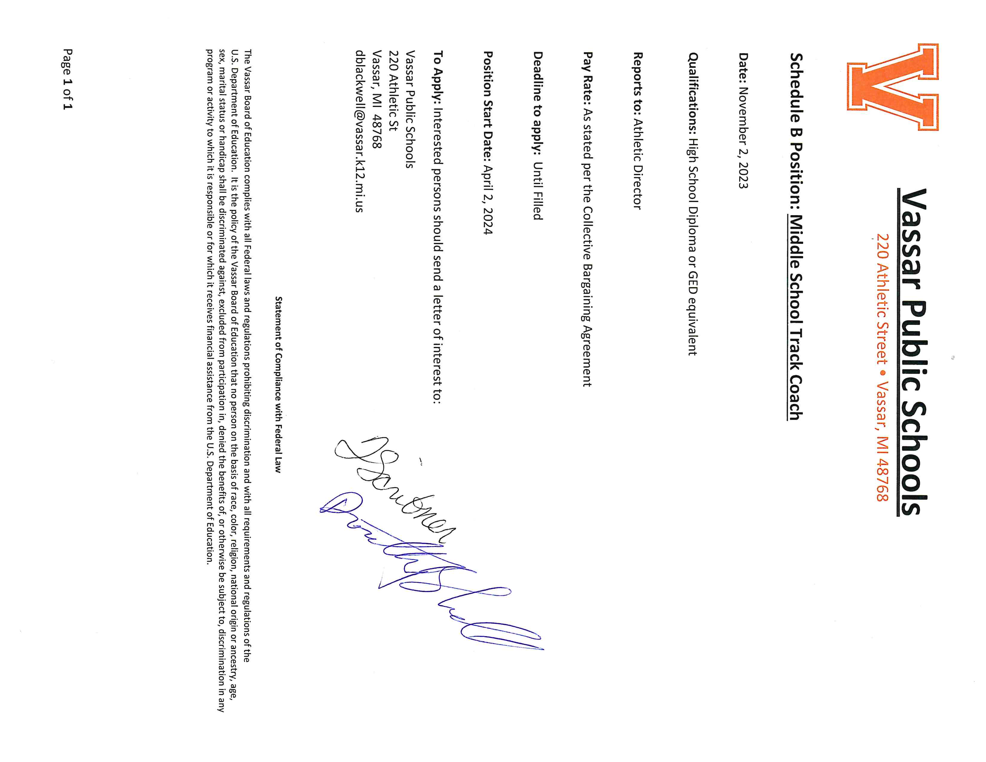 Current Openings Vassar Public Schools