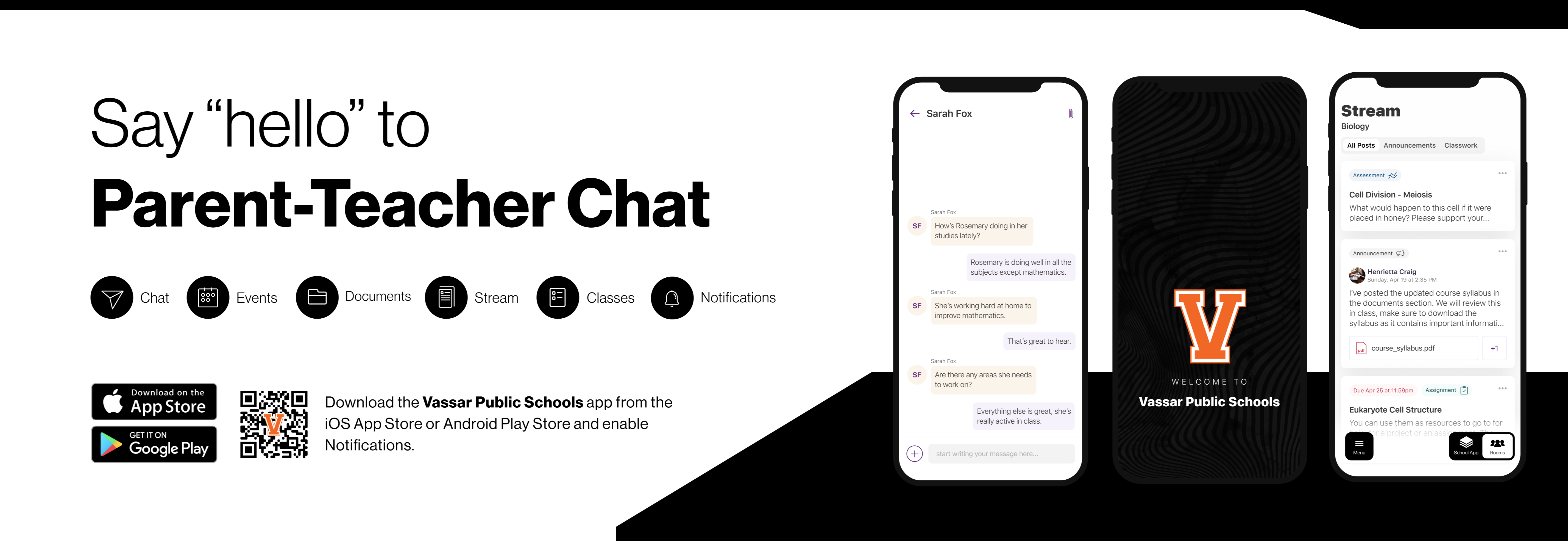 Say hello to Parent-Teacher chat in the new Rooms app. Download the (school name) app in the Google Play or Apple App store