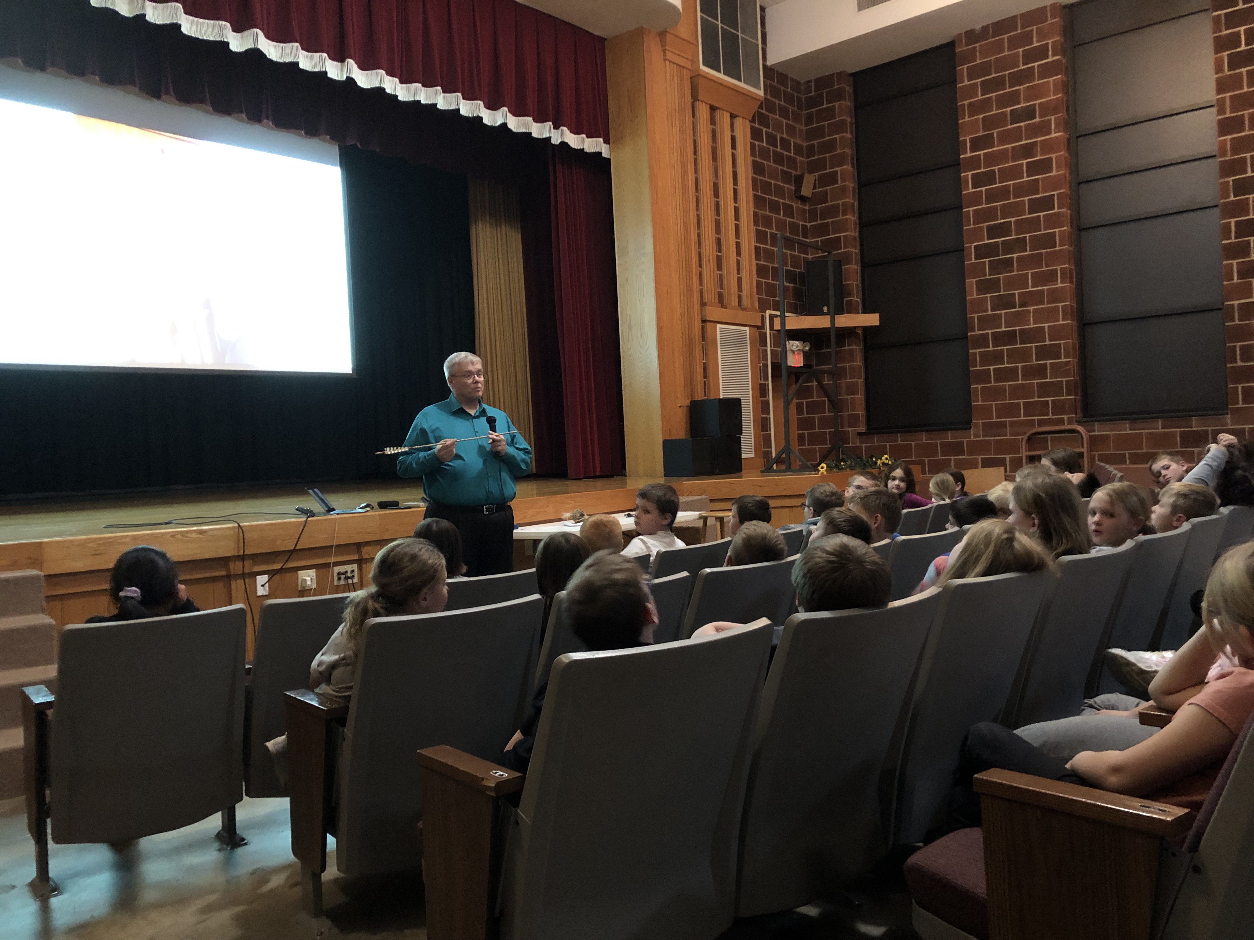 Every year, Mr. Jurrens shares information about the Chickasaw Tribe to the third graders. This year was extra special because Mr. Jurrens had the opportunity to visit the Chickasaw Nation in Oklahoma. He was able to bring back items that the Chickasaw Tribal members created, which included an arrow and a rattle.