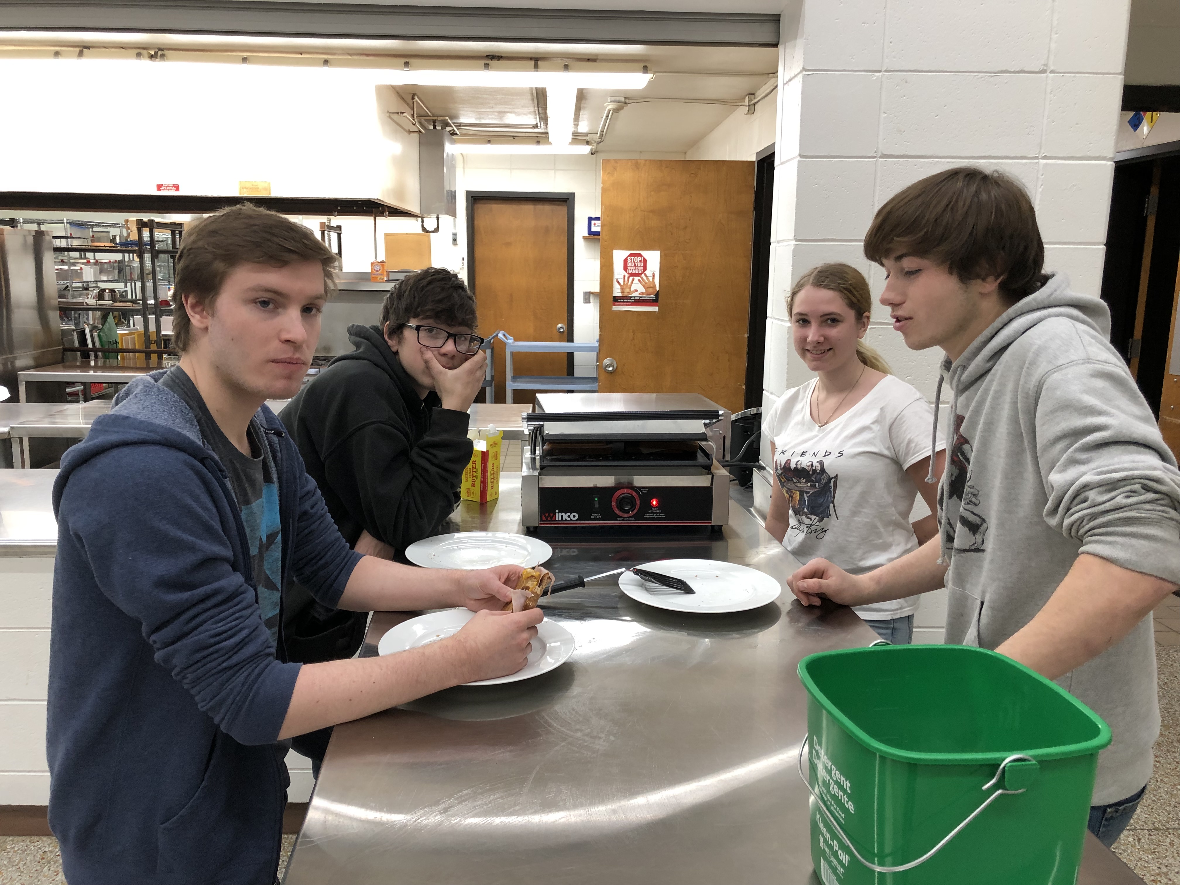 Foods I Classes are wrapping up their food lab experience by making Panini sandwiches on our Panini grills. These are Italian sandwiches that are toasted on each side at the same time. After each lab the students fill out a lab report explaining what they made, prep terms they performed, what they learned from the lab, and what, if anything, would they change. During Food Labs students use their problem solving skills, time management, team player, and leadership skills. A great way to learn with hands-on lessons that you get to eat your homework! 