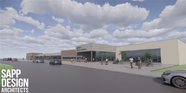 Render of the re-construction of the 6th-8th grade Middle School building