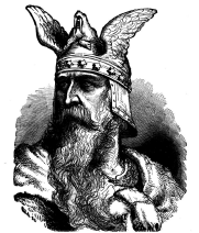 A drawing of a viking