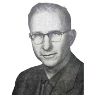 Black and white phot of male with glasses and a black suit and tie