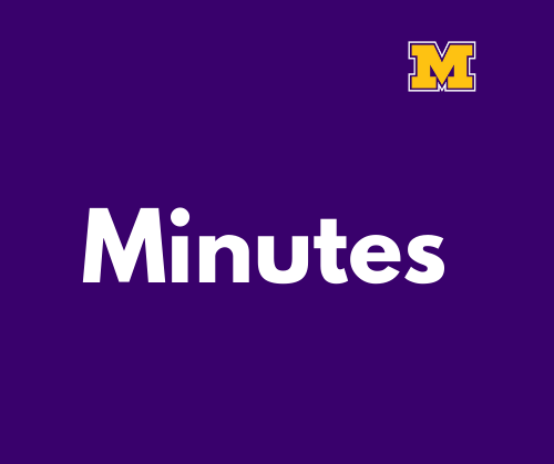 on purple. background, white text reading: Minutes ; Yellow "M"  in upper right corner (logo) 