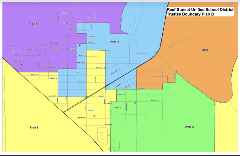 Reef-Sunset Unified School District Trustee Boundary Plan B - Area MAP
