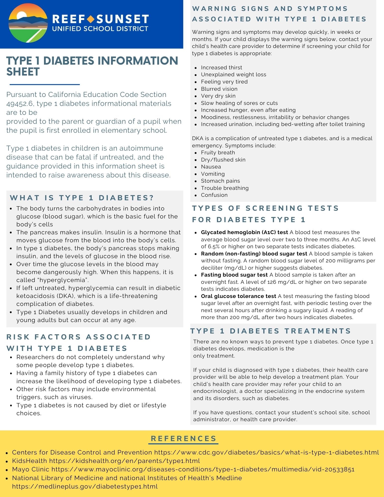Type 1 Diabetes Information Sheet  