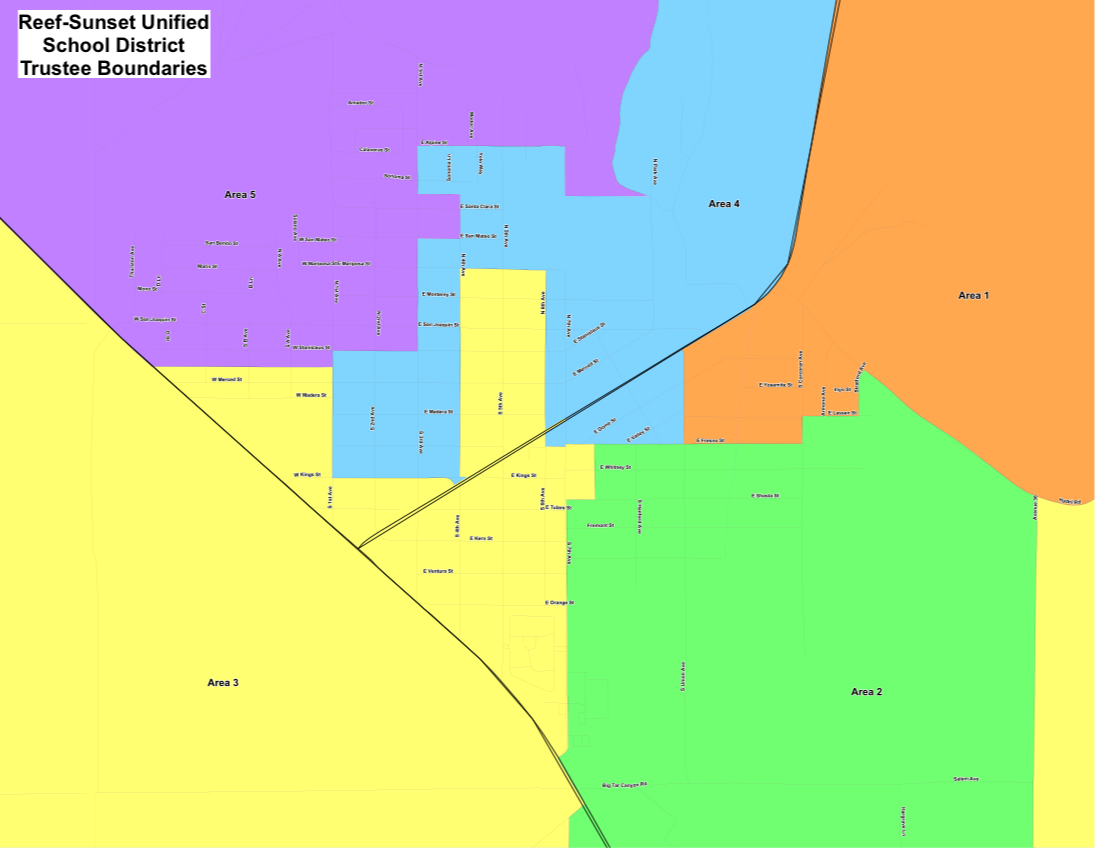 Reef-Sunset Unified School District Trustee Boundary Plan B - Area MAP