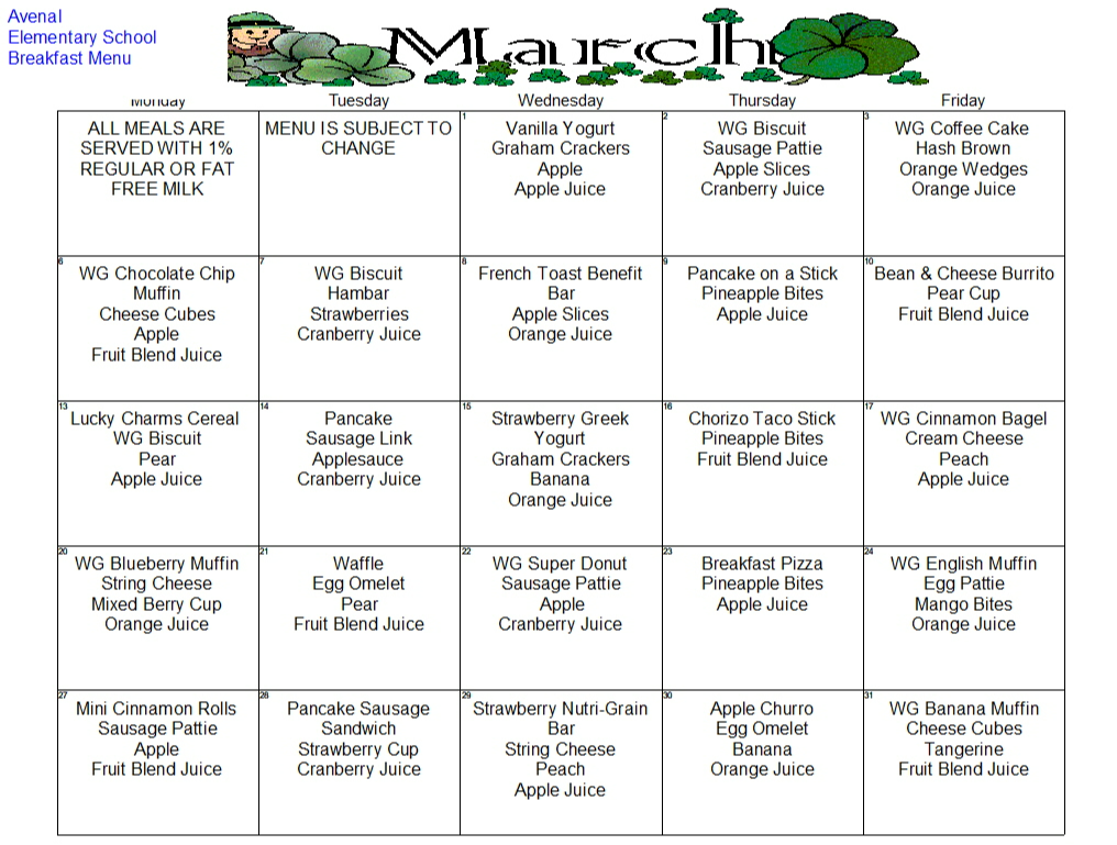 current month menu