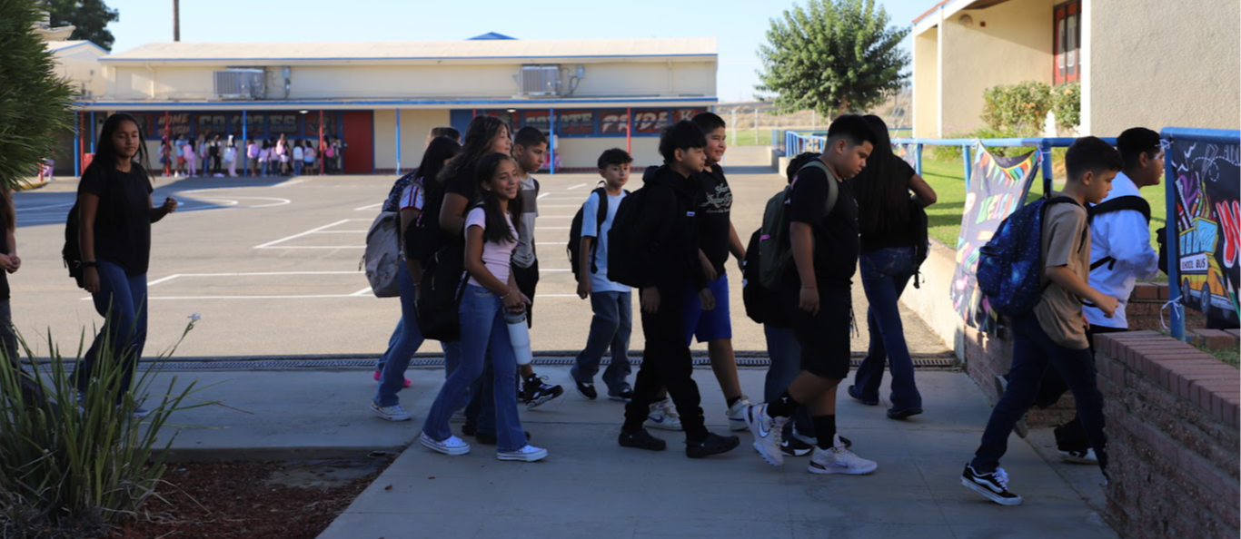 kces students walking on campus
