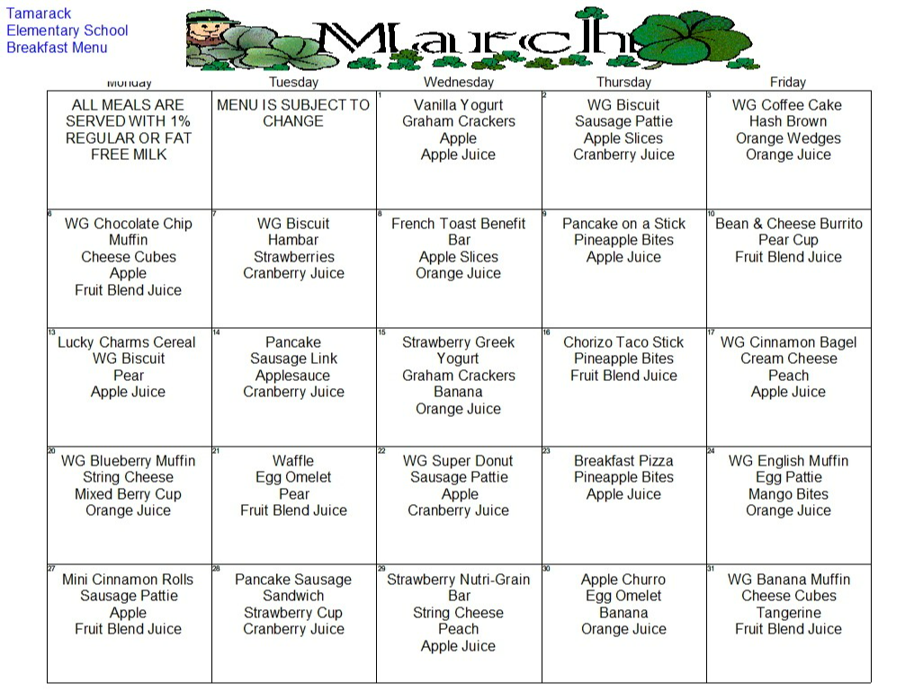 current month  menu