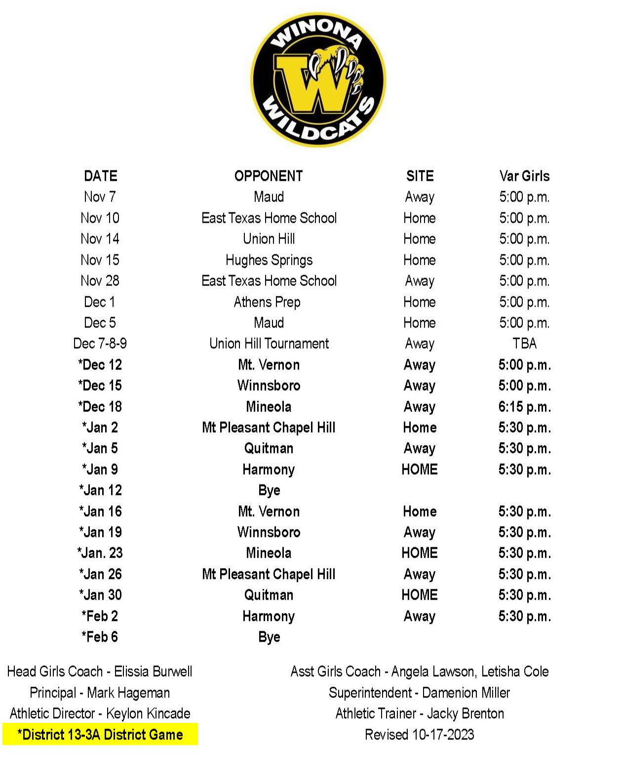 Basketball Winona ISD Basketball Winona ISD