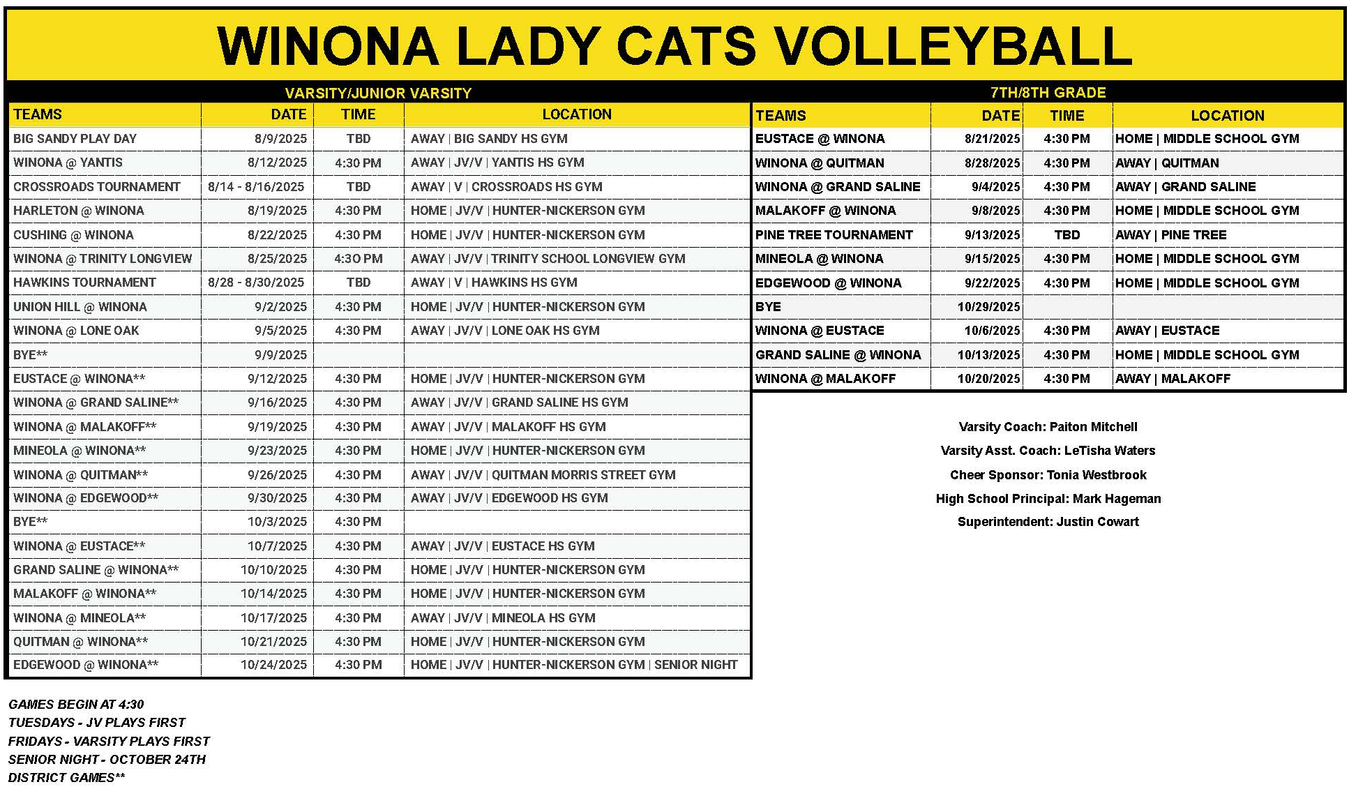 Image of 2025 Volleyball Schedules