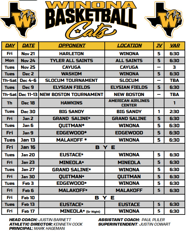 Boys Basketball Schedule