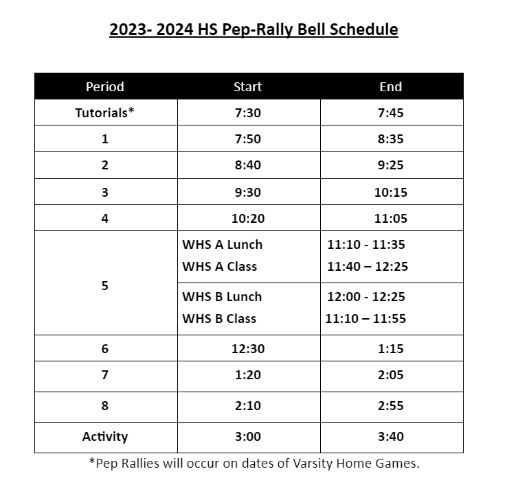 Pep Rally Schedule