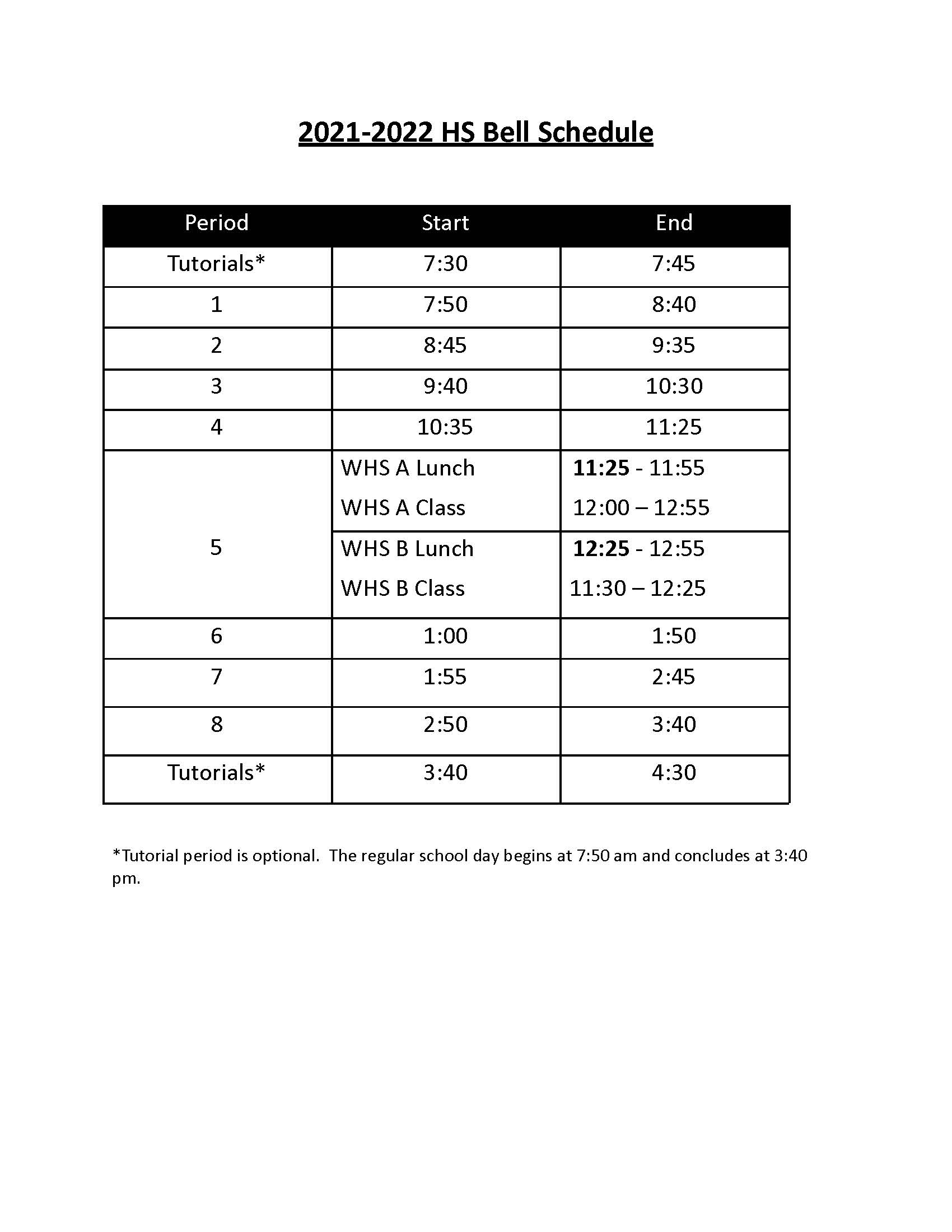 BELL ACTIVITY SCHEDULE Winona High School