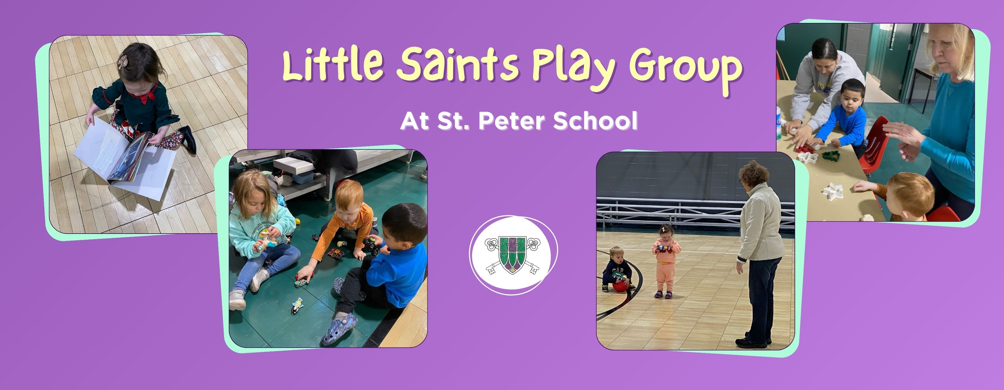 Little Saints Playgroup at St. Peter School. For ages 0-4. 2nd Thursday of every month, 10-10:45 AM