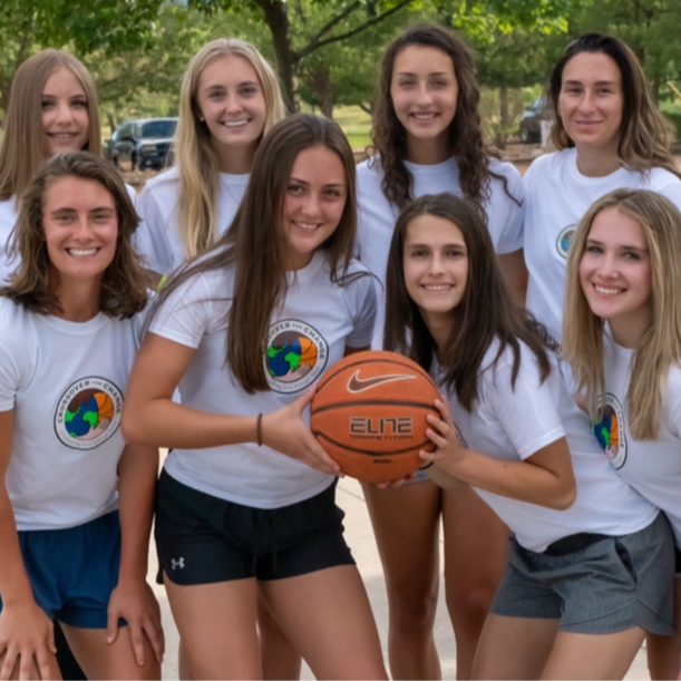 Girls with basketball