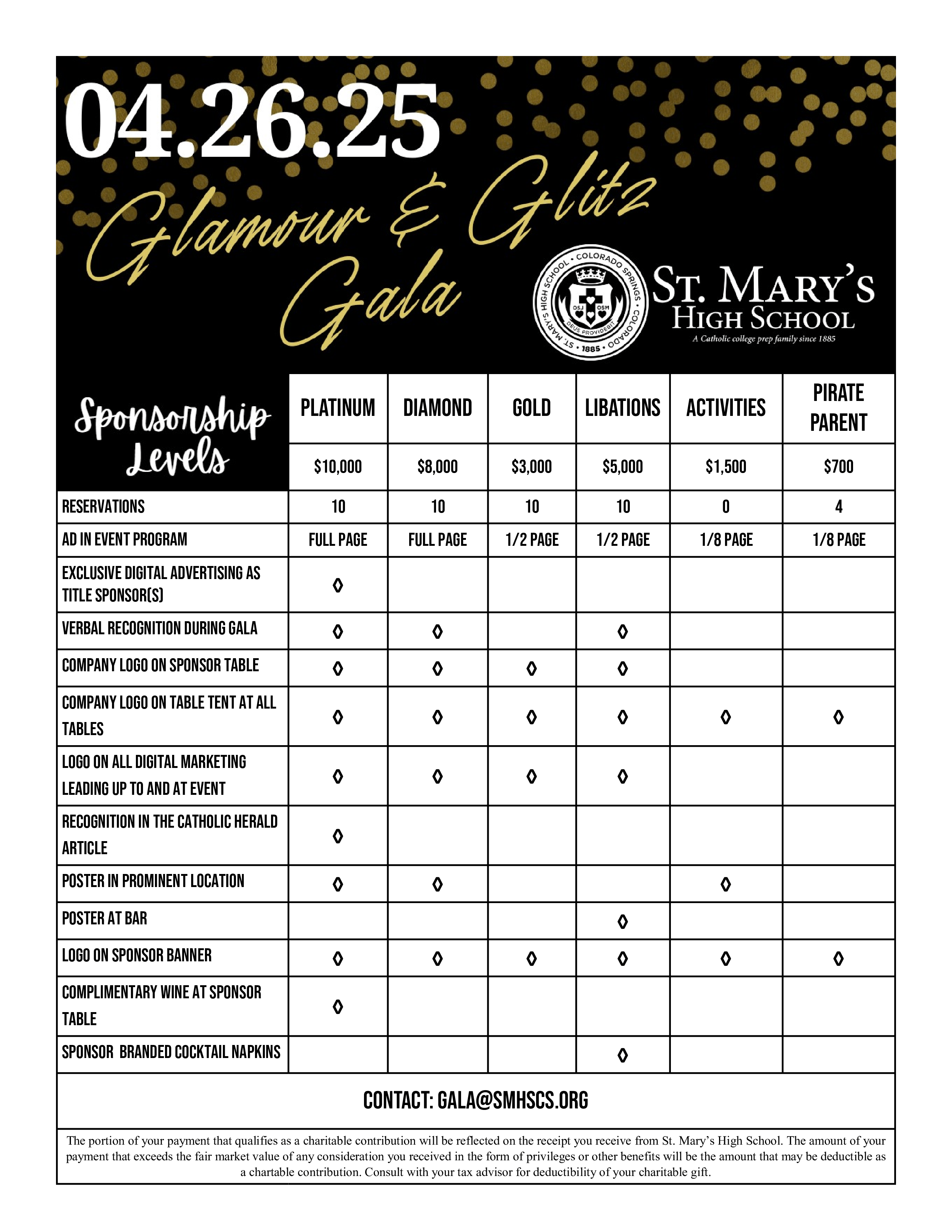 St Mary's High School Gala 2025 Sponsorships Available to Purchase, 2501 E Yampa St, Colorado Springs, CO 80909