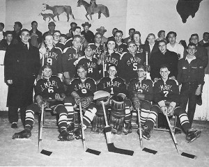 Black and white photo of a St. Mary's hockey team