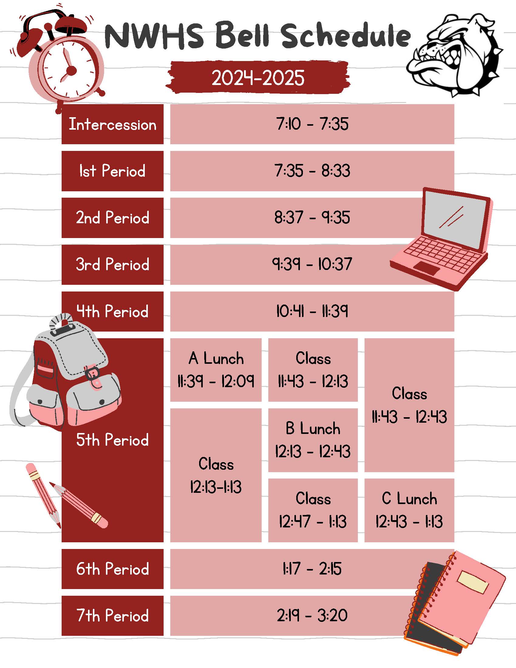 2024-2025 High School Bell Schedule