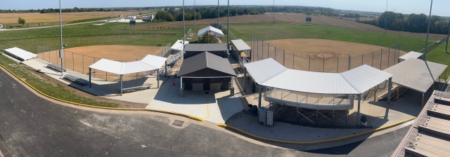 Updated progress of ball field bathroom outside