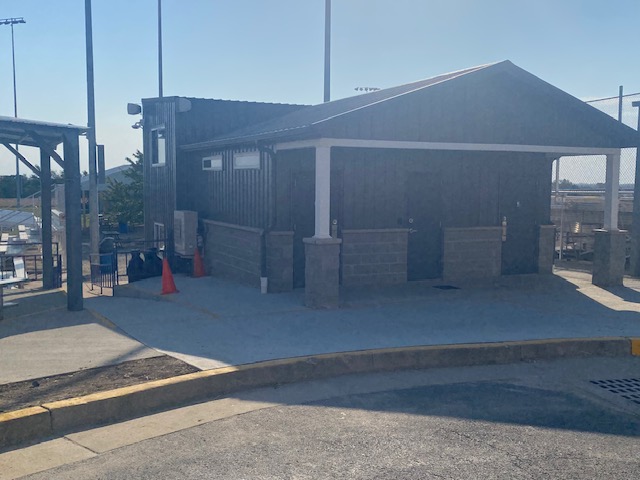 Updated progress of ball field bathroom outside