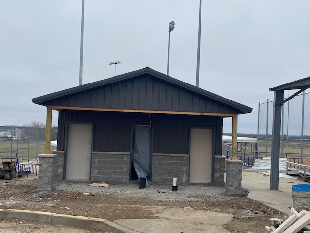 Updated progress of ball field bathroom outside